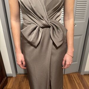 Elegant Taupe Bow-Tie Dress